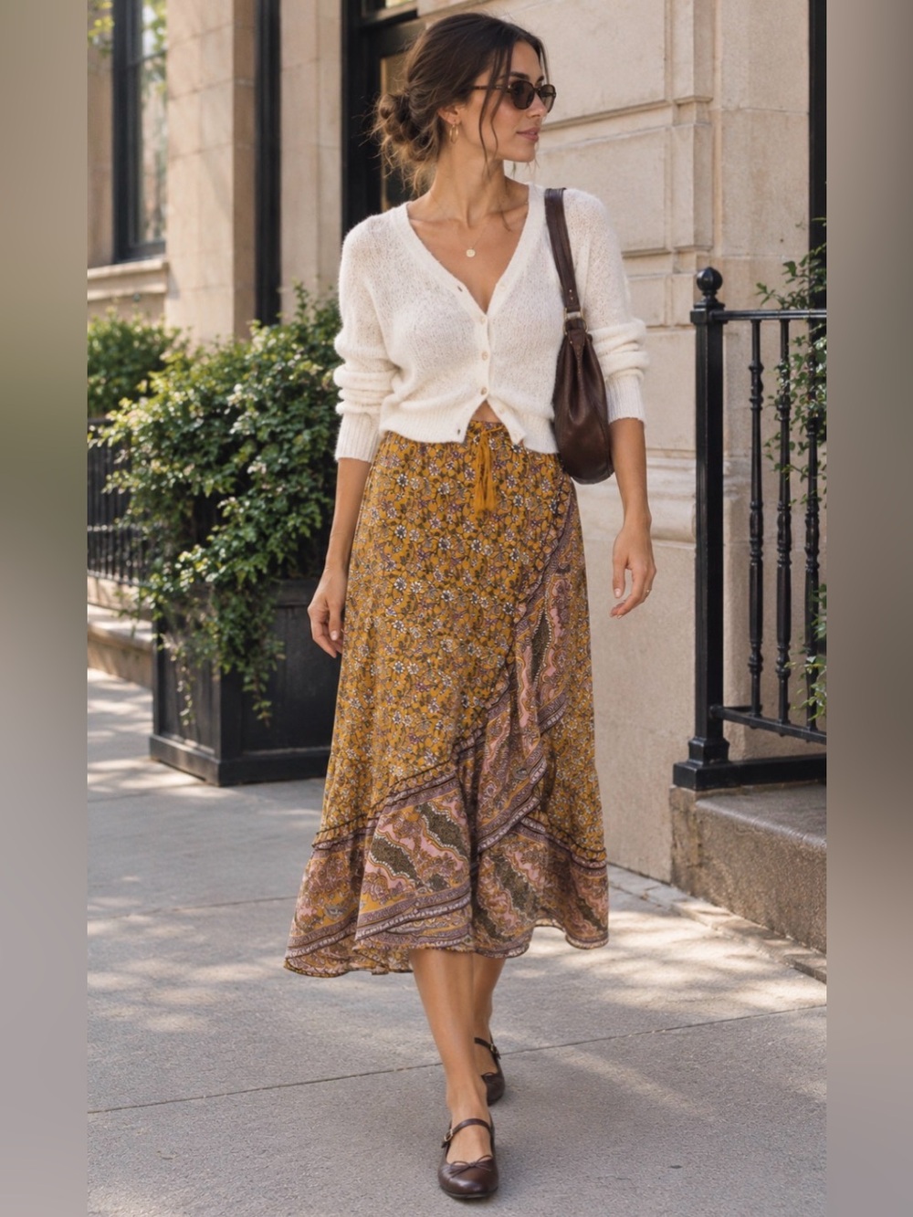 Love, Fire Floral Print Ruffle Midi Skirt